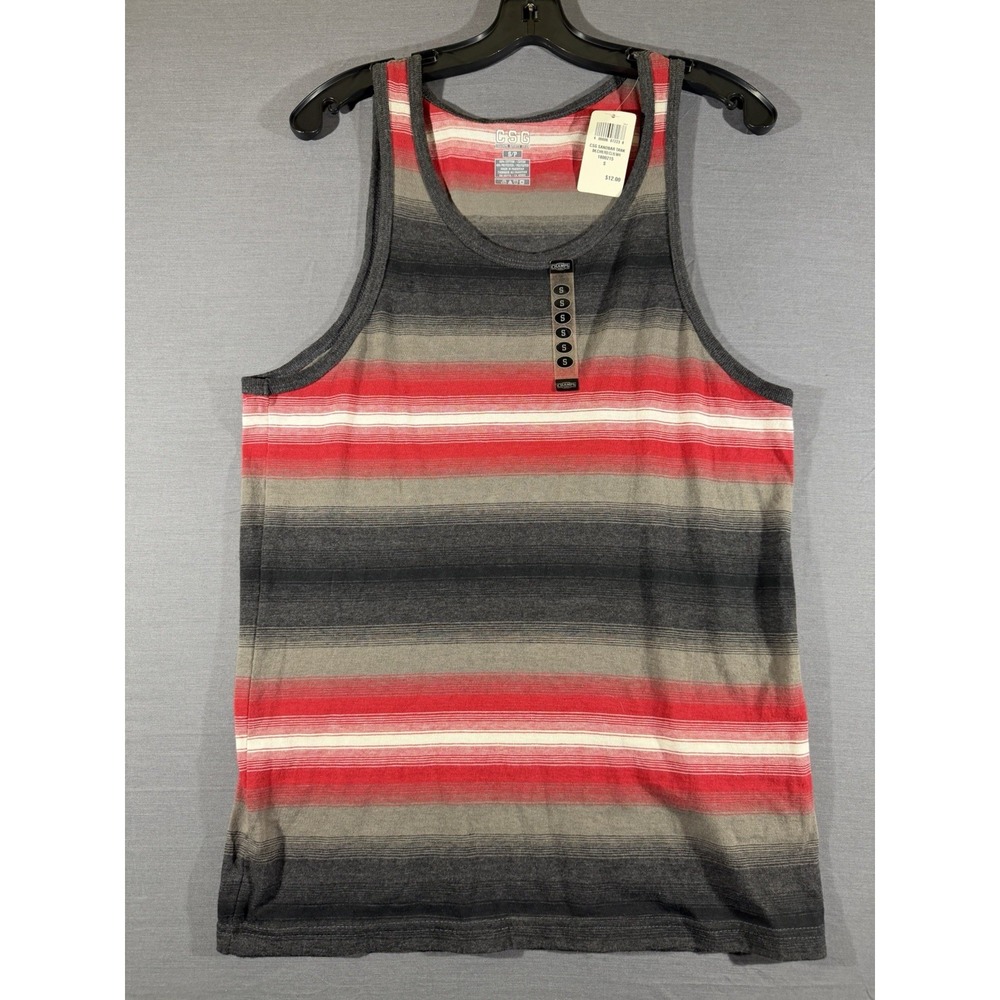 CSG Champs Sports Gear Tank Top Mens Small Red Gray Striped Sandbar NWT